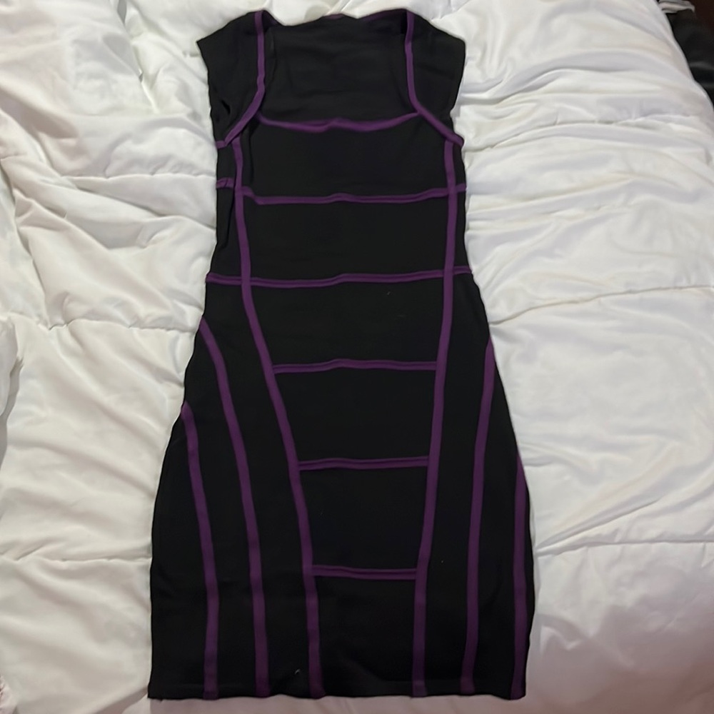 Black and purple body con midi dress